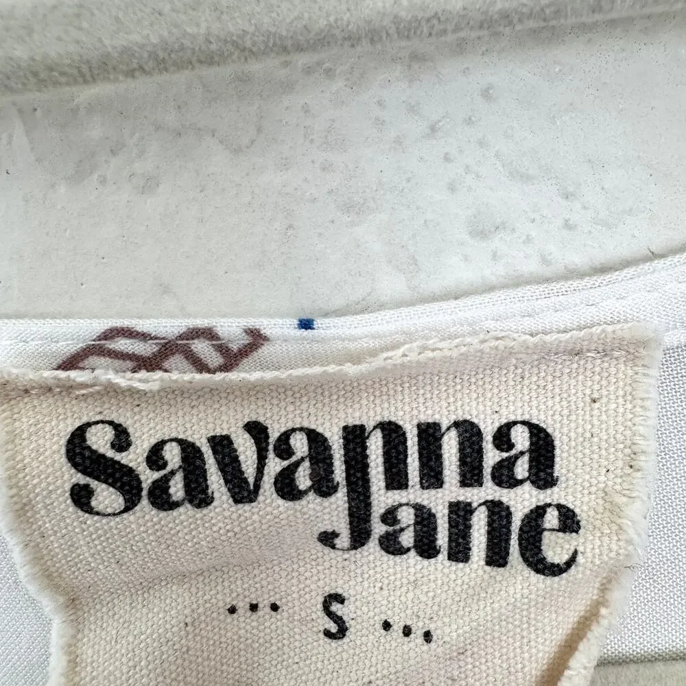 Savanna Jane Womens Blouse Top Size S Embroidered Arrow Flowy Boho Brown